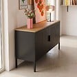 OVIALA - Buffet moderne 2 portes L100 cm en métal noir - Punchy - vignette