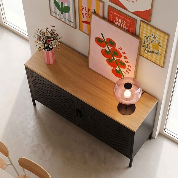 OVIALA - Buffet moderne 2 portes L100 cm en métal noir - Punchy - large