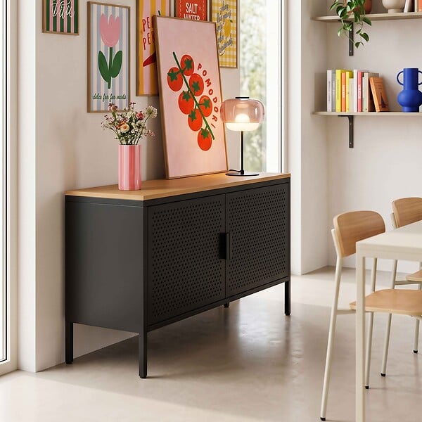 OVIALA - Buffet moderne 2 portes L100 cm en métal noir - Punchy - large