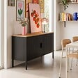 OVIALA - Buffet moderne 2 portes L100 cm en métal noir - Punchy - vignette