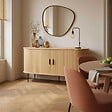OVIALA - Buffet 2 portes en mélaminé et acier 140 cm beige - Marius - vignette