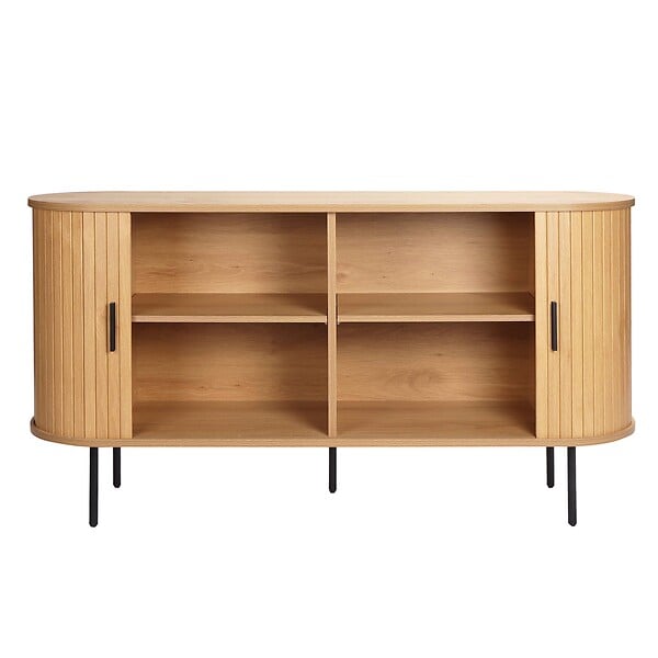 OVIALA - Buffet 2 portes en mélaminé et acier 140 cm beige - Marius - large