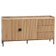 OVIALA - Buffet 2 portes et 3 tiroirs en acier et MDF décor mélaminé beige - Dakota - vignette