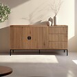 OVIALA - Buffet 2 portes et 3 tiroirs en acier et MDF décor mélaminé beige - Dakota - vignette