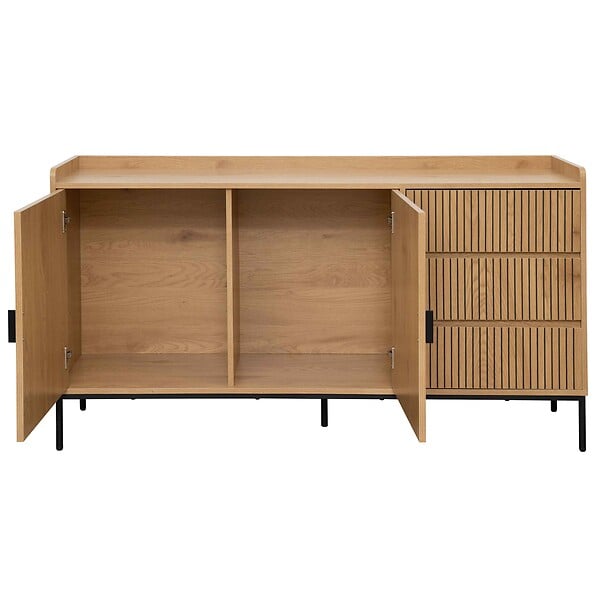 OVIALA - Buffet 2 portes et 3 tiroirs en acier et MDF décor mélaminé beige - Dakota - large