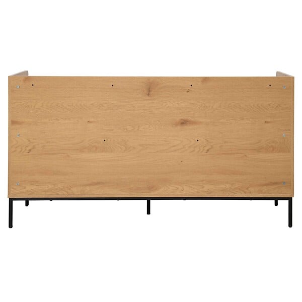 OVIALA - Buffet 2 portes et 3 tiroirs en acier et MDF décor mélaminé beige - Dakota - large