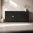 OVIALA - Buffet 2 portes et 3 tiroirs en acier et MDF décor mélaminé noir - Dakota - vignette