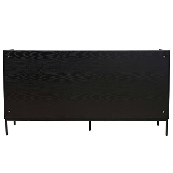 OVIALA - Buffet 2 portes et 3 tiroirs en acier et MDF décor mélaminé noir - Dakota - large