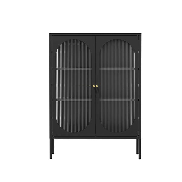 OVIALA - Buffet moderne 2 portes 80 cm en métal et verre noir - Dreamy - large