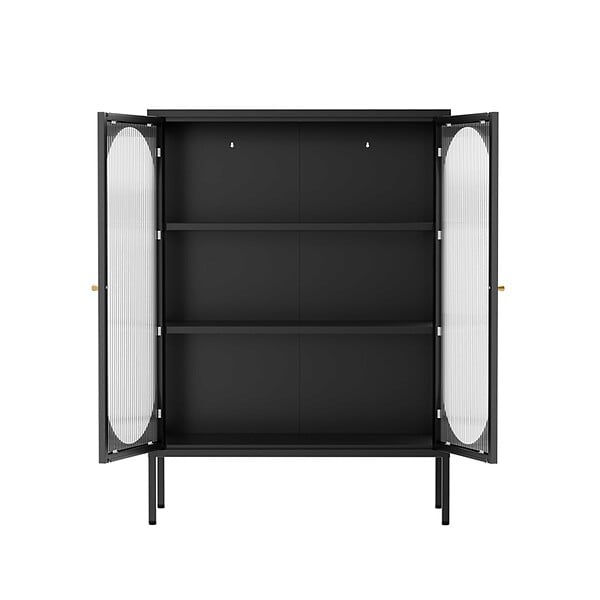 OVIALA - Buffet moderne 2 portes 80 cm en métal et verre noir - Dreamy - large