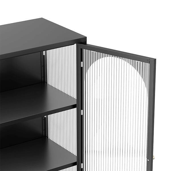 OVIALA - Buffet moderne 2 portes 80 cm en métal et verre noir - Dreamy - large