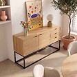 OVIALA - Buffet 2 portes et 3 tiroirs décor mélaminé 160 cm bois et noir - Judith - vignette