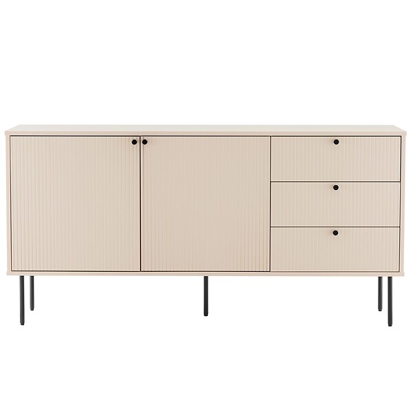 OVIALA - Buffet 2 portes et 3 tiroirs décor mélaminé 150 cm beige - Romeo - large