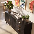 OVIALA - Buffet 2 portes et 3 tiroirs en mélaminé et acier 160 cm noir - Gabin - vignette