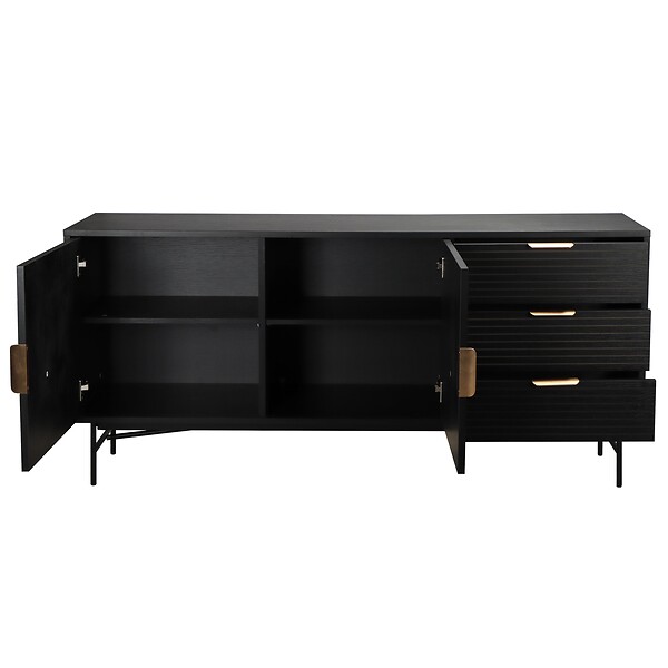 OVIALA - Buffet 2 portes et 3 tiroirs en mélaminé et acier 160 cm noir - Gabin - large