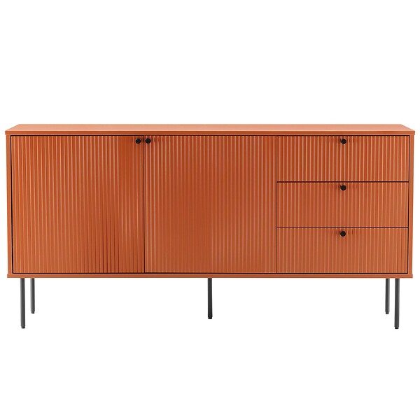 OVIALA - Buffet 2 portes et 3 tiroirs décor mélaminé 150 cm orange - Romeo - large
