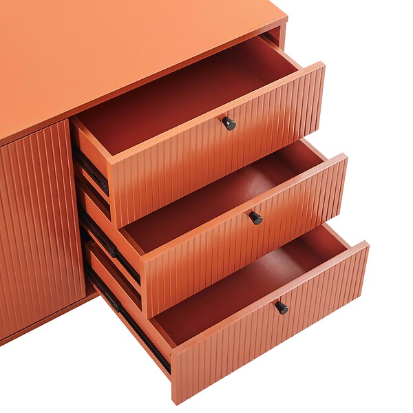 OVIALA - Buffet 2 portes et 3 tiroirs décor mélaminé 150 cm orange - Romeo - large