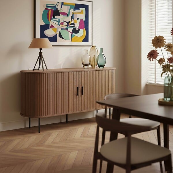OVIALA - Buffet 2 portes en mélaminé et acier 140 cm noyer - Marius - large