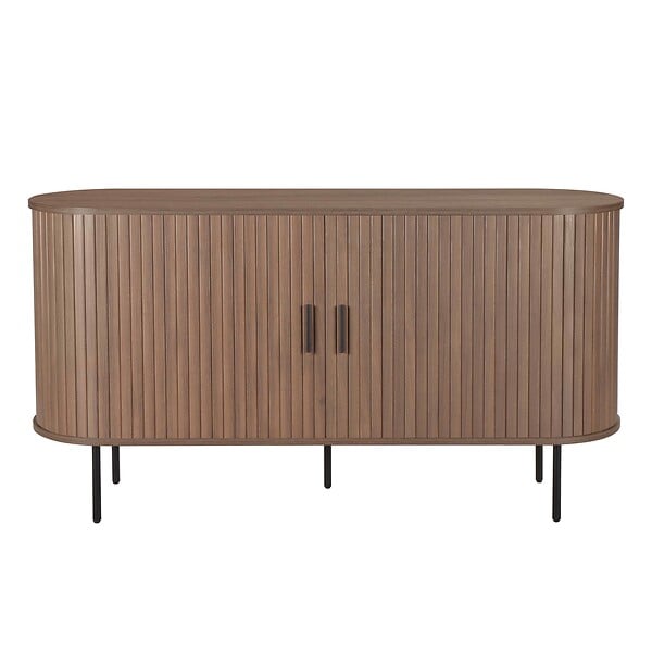 OVIALA - Buffet 2 portes en mélaminé et acier 140 cm noyer - Marius - large