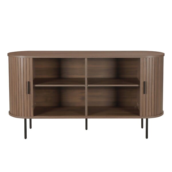 OVIALA - Buffet 2 portes en mélaminé et acier 140 cm noyer - Marius - large