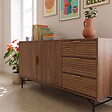 OVIALA - Buffet 2 portes et 3 tiroirs en mélaminé et acier 160 cm marron - Gabin - vignette
