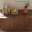 OVIALA - Buffet 2 portes et 3 tiroirs en mélaminé et acier 160 cm marron - Gabin - vignette