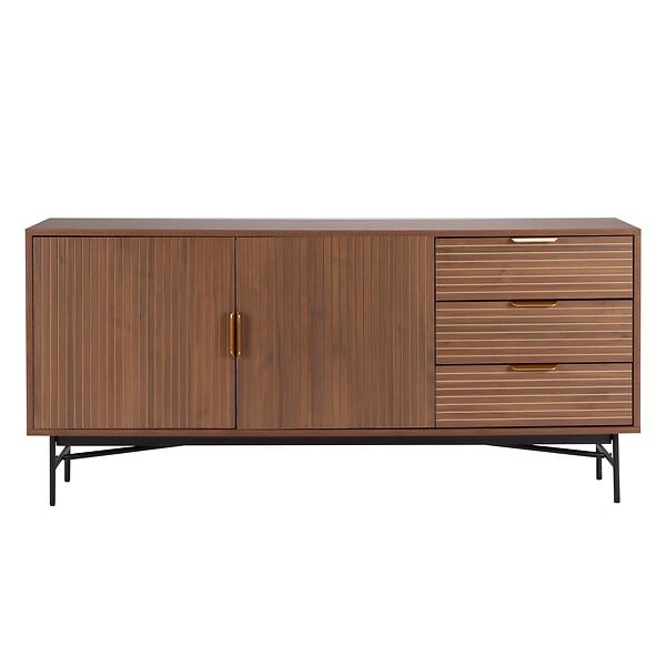 OVIALA - Buffet 2 portes et 3 tiroirs en mélaminé et acier 160 cm marron - Gabin - large