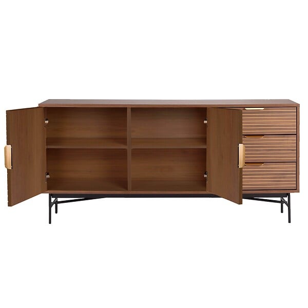 OVIALA - Buffet 2 portes et 3 tiroirs en mélaminé et acier 160 cm marron - Gabin - large