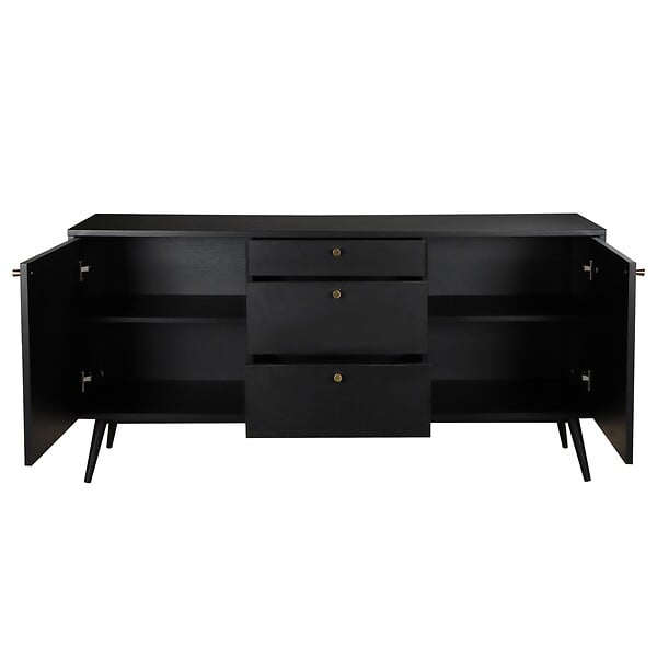OVIALA - Buffet design effet bois foncé 2 portes 3 tiroirs 150 cm noir  - Milo - large