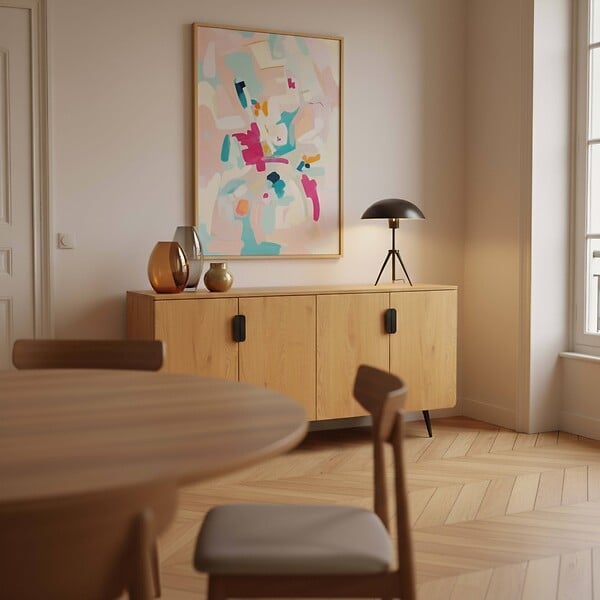 OVIALA - Buffet moderne 4 portes 160 cm bois clair - Rony - large