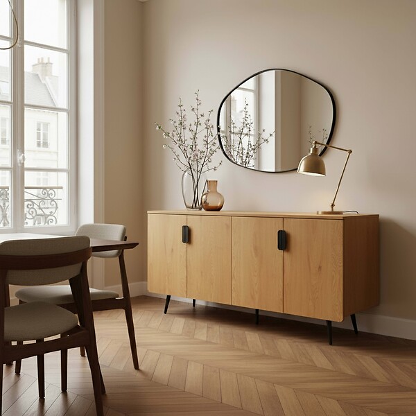 OVIALA - Buffet moderne 4 portes 160 cm bois clair - Rony - large
