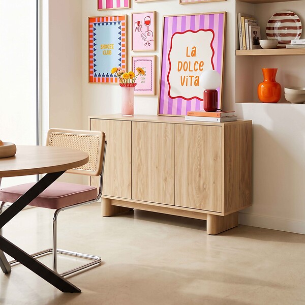 OVIALA - Buffet 3 portes 120 cm scandinave bois clair - Bowy - large