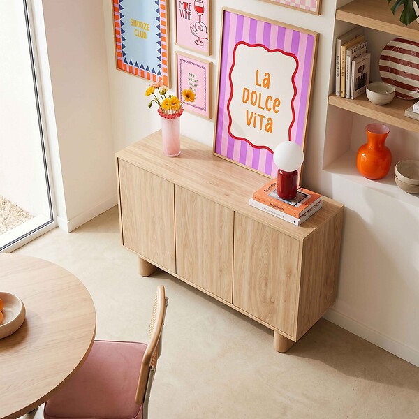 OVIALA - Buffet 3 portes 120 cm scandinave bois clair - Bowy - large