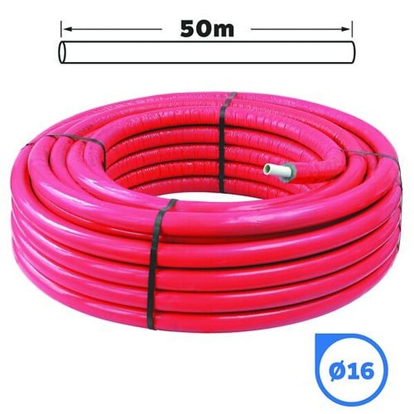 SOMATHERM FOR YOU - Tube multicouche Ø16 isolé rouge en couronne 50m - Isolant 8mm - large