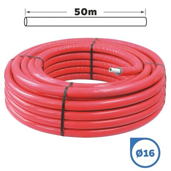 SOMATHERM FOR YOU - Tube multicouche Ø16 isolé rouge en couronne 50m - Isolant 8mm - large