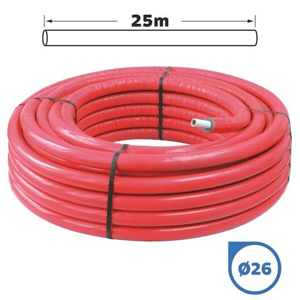 SOMATHERM FOR YOU - Tube multicouche Ø26 isolé rouge en couronne 25m - Isolant 8mm - large