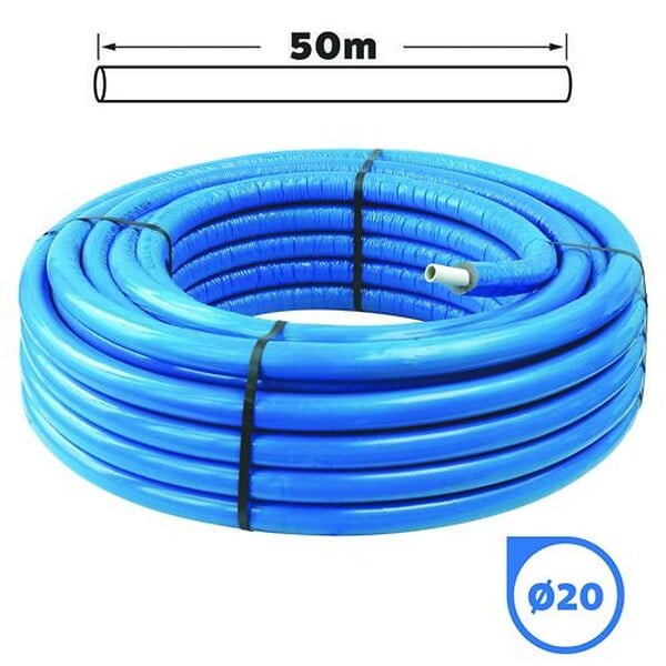 SOMATHERM FOR YOU - Tube multicouche Ø20 isolé bleu en couronne 50m - Isolant 8mm - large