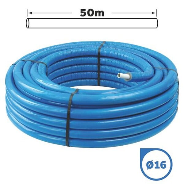 SOMATHERM FOR YOU - Tube multicouche Ø16 isolé bleu en couronne 50m - Isolant 8mm - large
