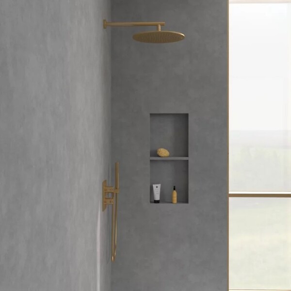 VILLEROY ET BOCH - Mitigeur thermostatique encastré 2 voies  Universal rectangle Or brossé - large