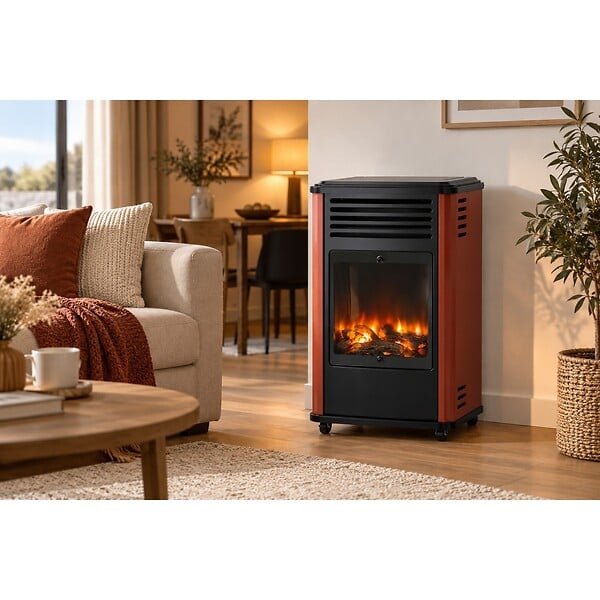 SAHARA - Pack 2 Poêles à gaz 3.4KW Manhattan Rouge Effet feu de bois 3 niveaux de chauffe 40-80m2 Sahara - large