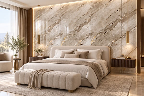 PROTOCOLE HOME - PROTOCOLE HOME - Panneau mural effet marbre PS-905 Aurelia BEIGE 260 × 122 cm - large