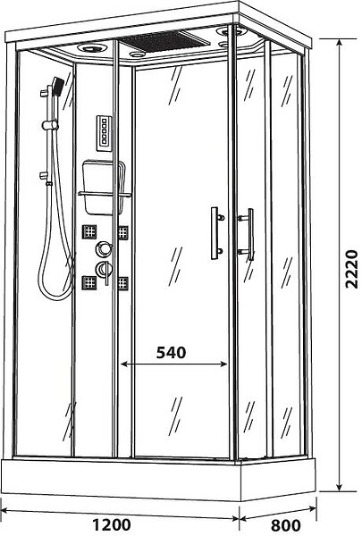 ONDEE - Cabine de douche hydromassante SERY - Porte coulissante - Chromé - 120x80cm - large