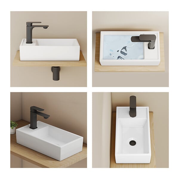 EMKE - EMKE Vasque à poser céramique 41×22×10cm, Lavabo salle de bain rectangulaire, Lavabo en céramique blanc brillant - large