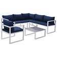 HAPPY GARDEN - Salon de jardin modulable IBIZA en tissu bleu 7 places - aluminium blanc - vignette