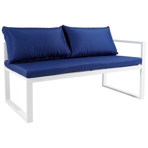 HAPPY GARDEN - Salon de jardin modulable IBIZA en tissu bleu 7 places - aluminium blanc - large
