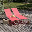 HAPPY GARDEN - Lot de 2 bains de soleil pliants SICILIA en textilène rose - structure blanche - vignette