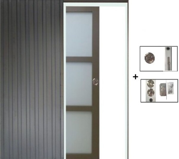 GD MENUISERIES - Porte Coulissante Gris Taupe RAL 7006 Vitrée H204 x L73 cm, Galandage - large
