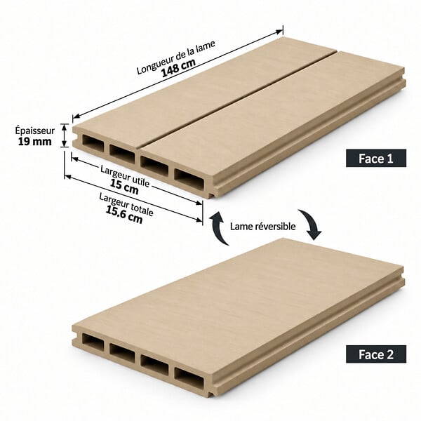 MCCOVER - kit extension complet pour clôture composite 1,50 ML x 1,80 H Beige clair, H.180 cm, L.150 cm - large