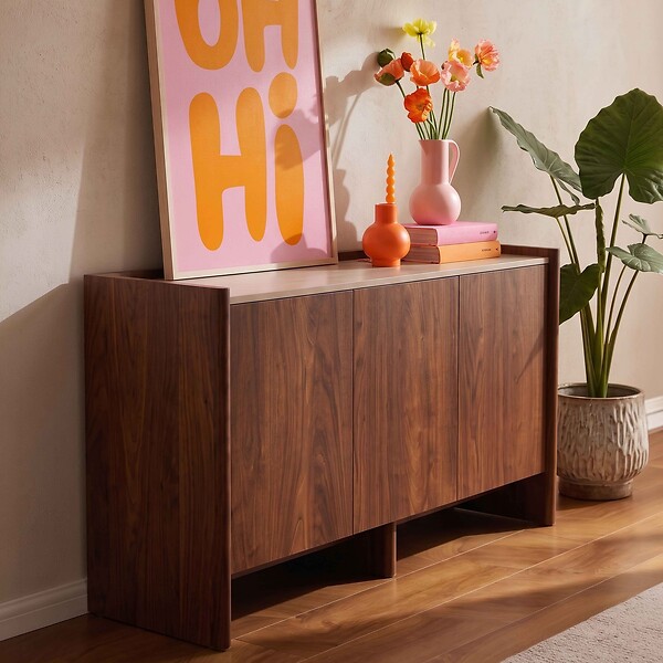 OVIALA - Buffet 3 portes moderne rectangulaire L140 cm bois foncé - Gina - large