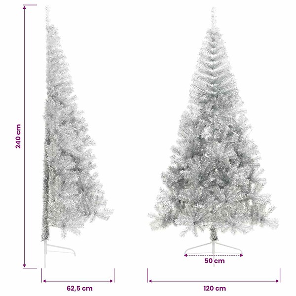 VIDAXL - vidaXL Demi sapin de Noël artificiel avec support argenté 240 cm PET - large